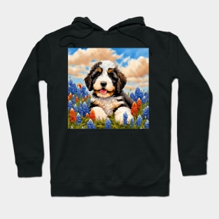 Bernedoodle Puppy in Texas Wildflower Field Hoodie